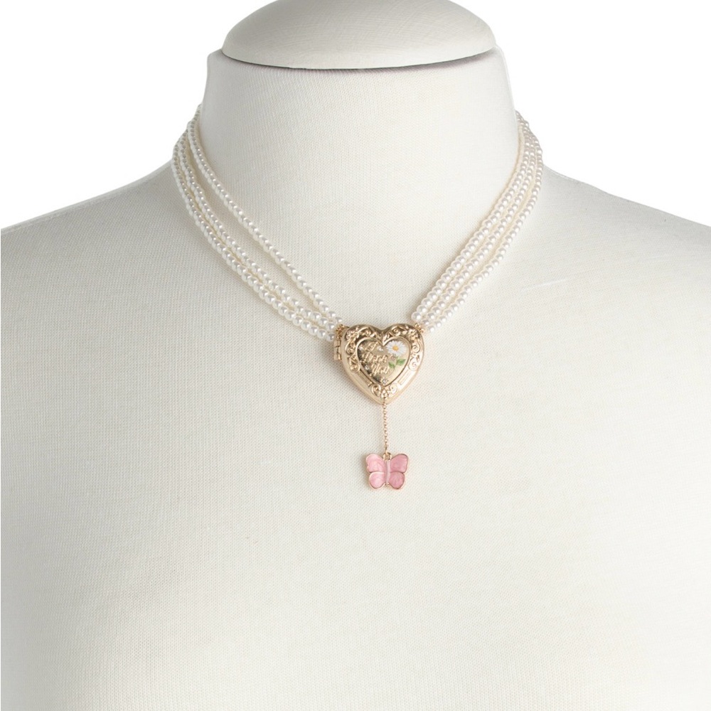 🌸❤️Betsey Johnson Elegant Gold Daisy Heart Pendant Necklace with Pink Butterfly